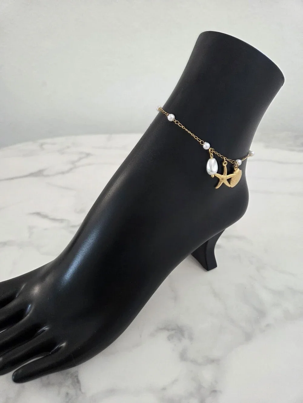 ​Gold Shell Starfish Pearl Anklet Nautical Charm Bracelet Boho Summer Jewelry - Picture 6 of 12